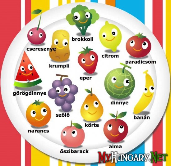 Венгерский язык в картинках - Овощи и фрукты (zöldség és gyümölcs)