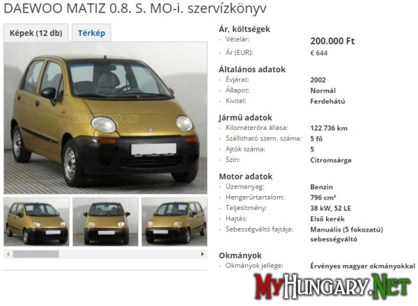 Какой автомобиль можно купить в Венгрии до 1000 евро